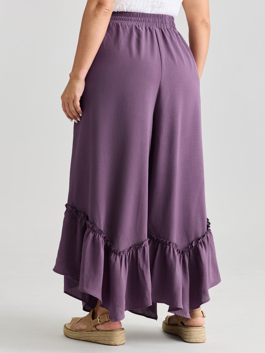 Drawstring Waist Ruffled Hem Pants
