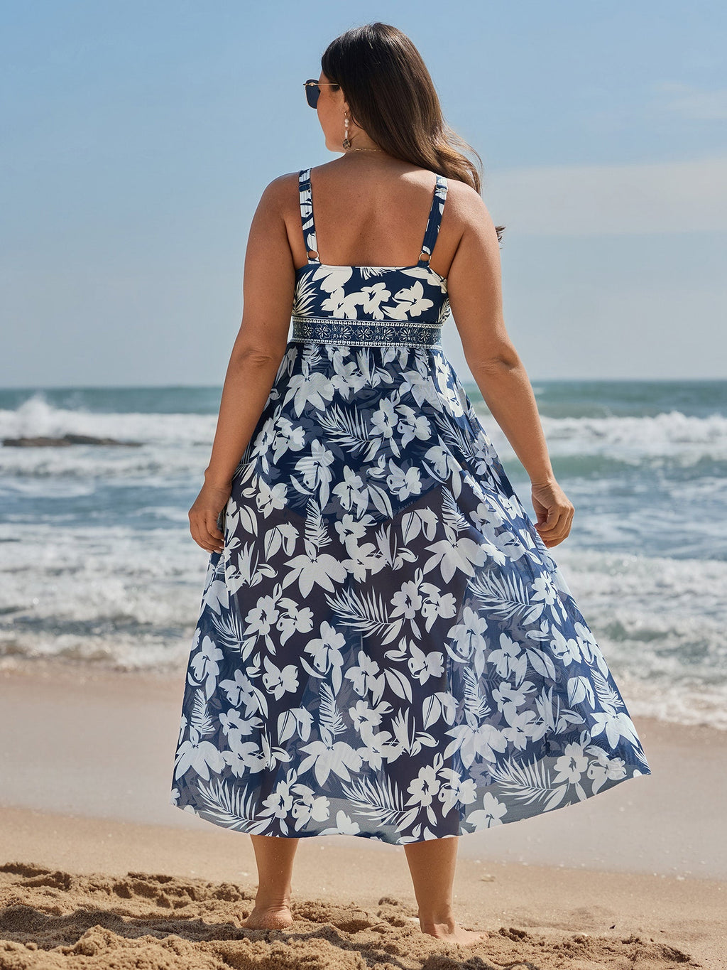 Sarong Set Tropical Print One-Piece Swim