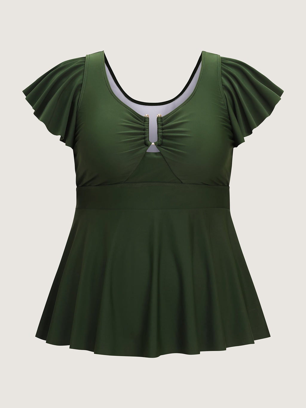 Keyhole Ruched Bodice Fit And Flare Swim Top