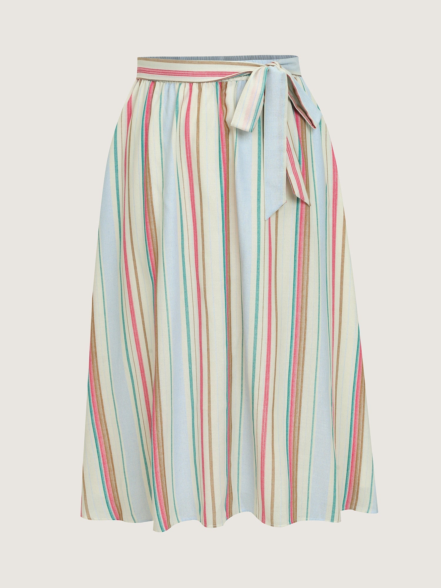 Colorful Striped Print Waist-Tie Maxi Skirt