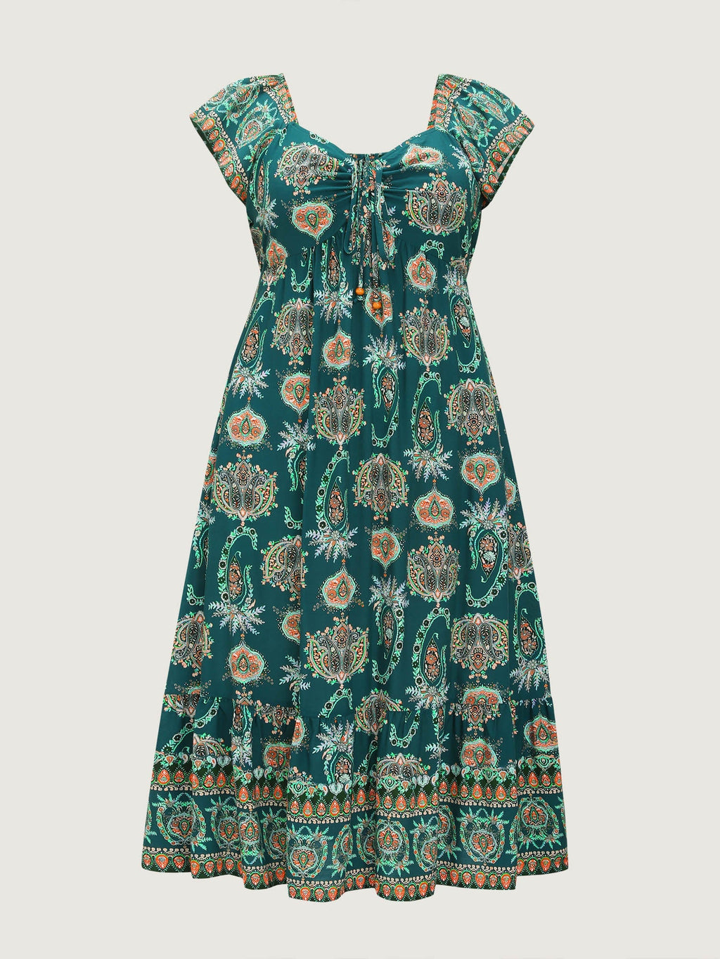 Paisley Print Ruched Adjustable Bodice Maxi Dress