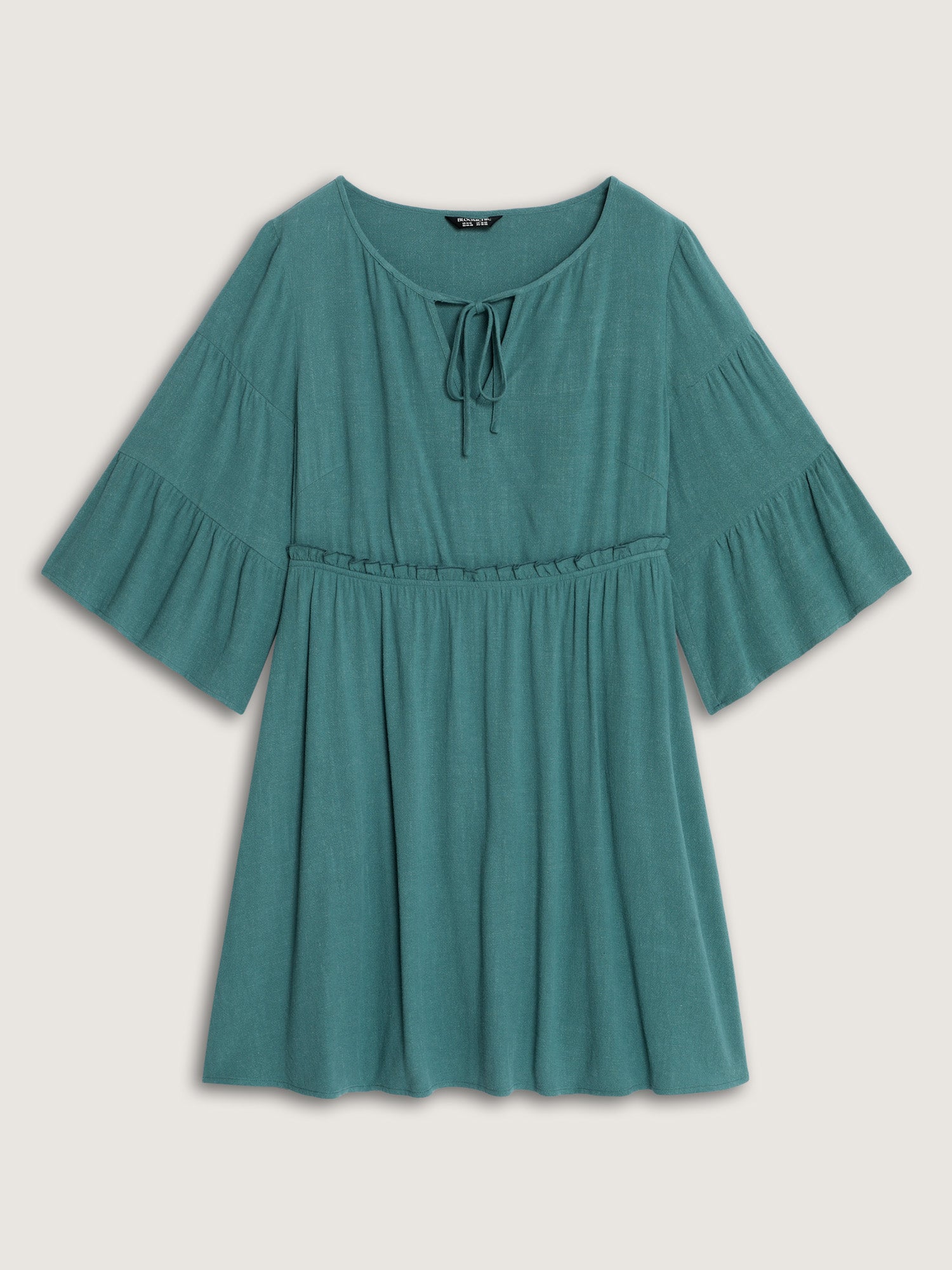 Tiered Sleeve Drawstring Neckline Mini Dress