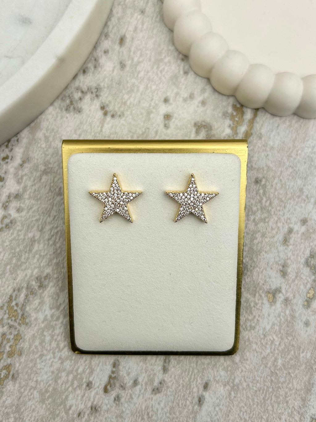 Diamonté Textured Star Earrings (2 Colours)