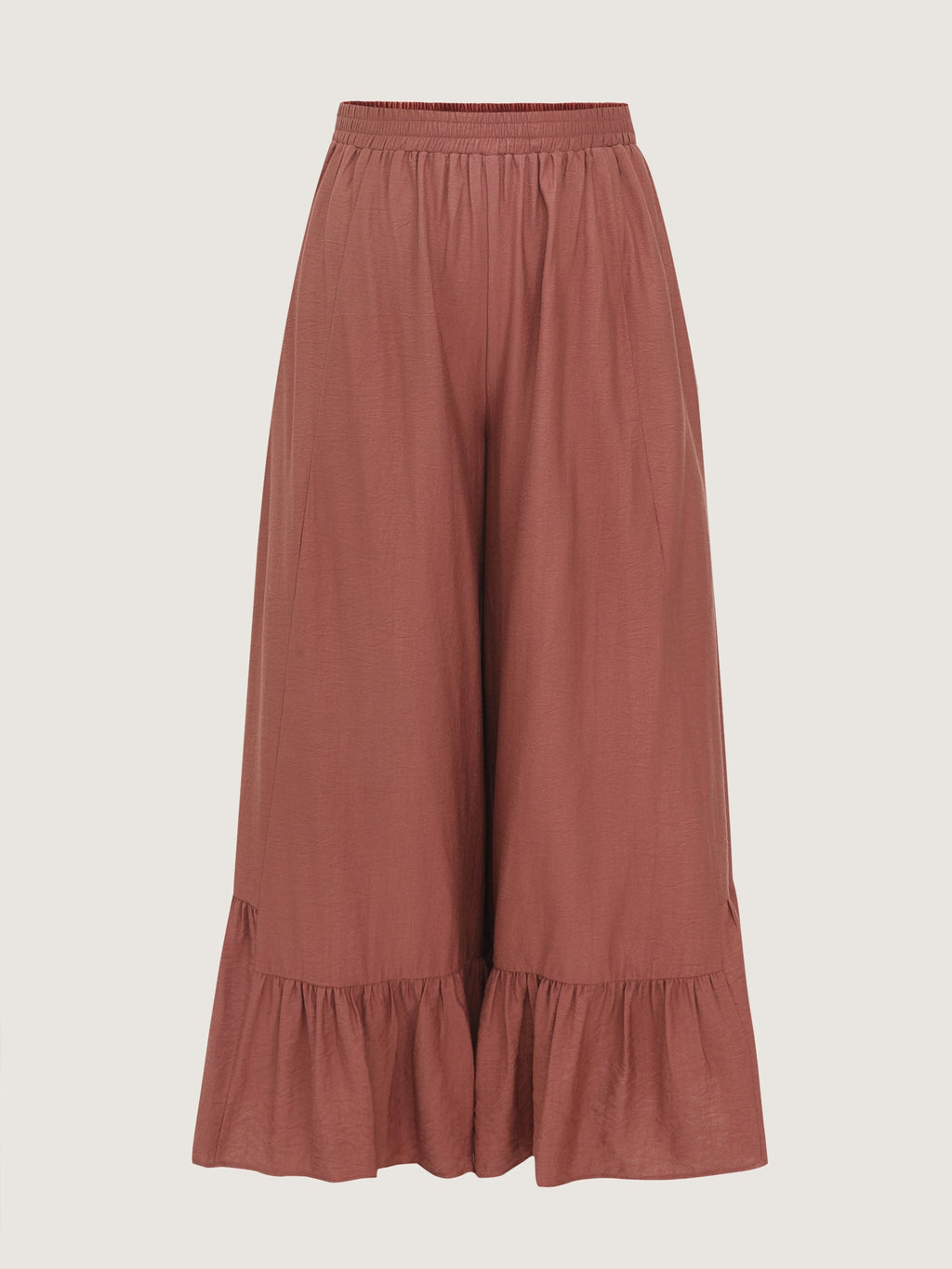 Ruffled Hem Plain Flowy Pants