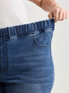 Stretchy Pull-On High Waist Pockets Denim Shorts
