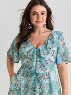 Delicate Paisley Print Ruffled Detail Maxi Dress