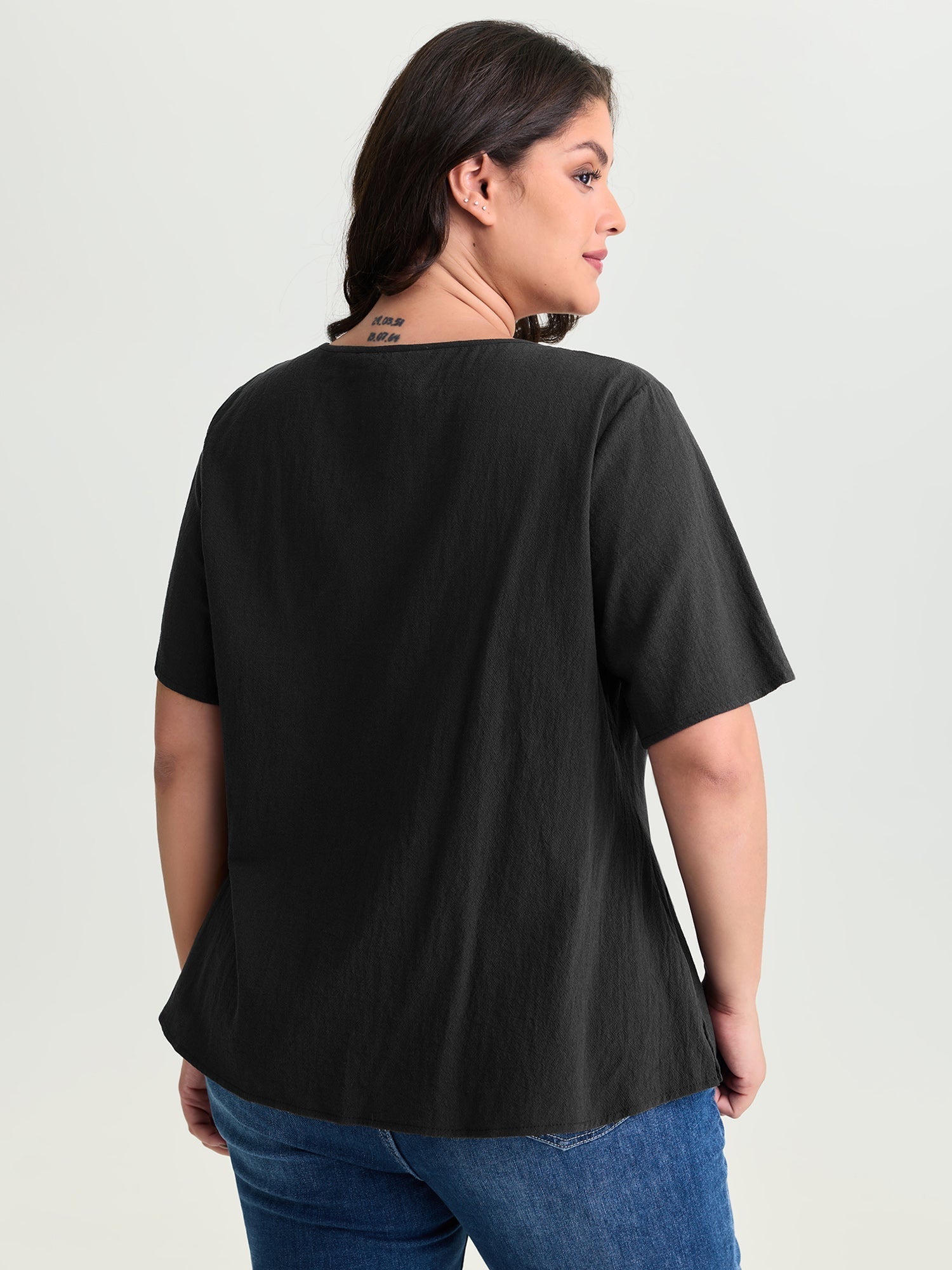 Cotton Triple Bow-Tie Front Plain Shirt