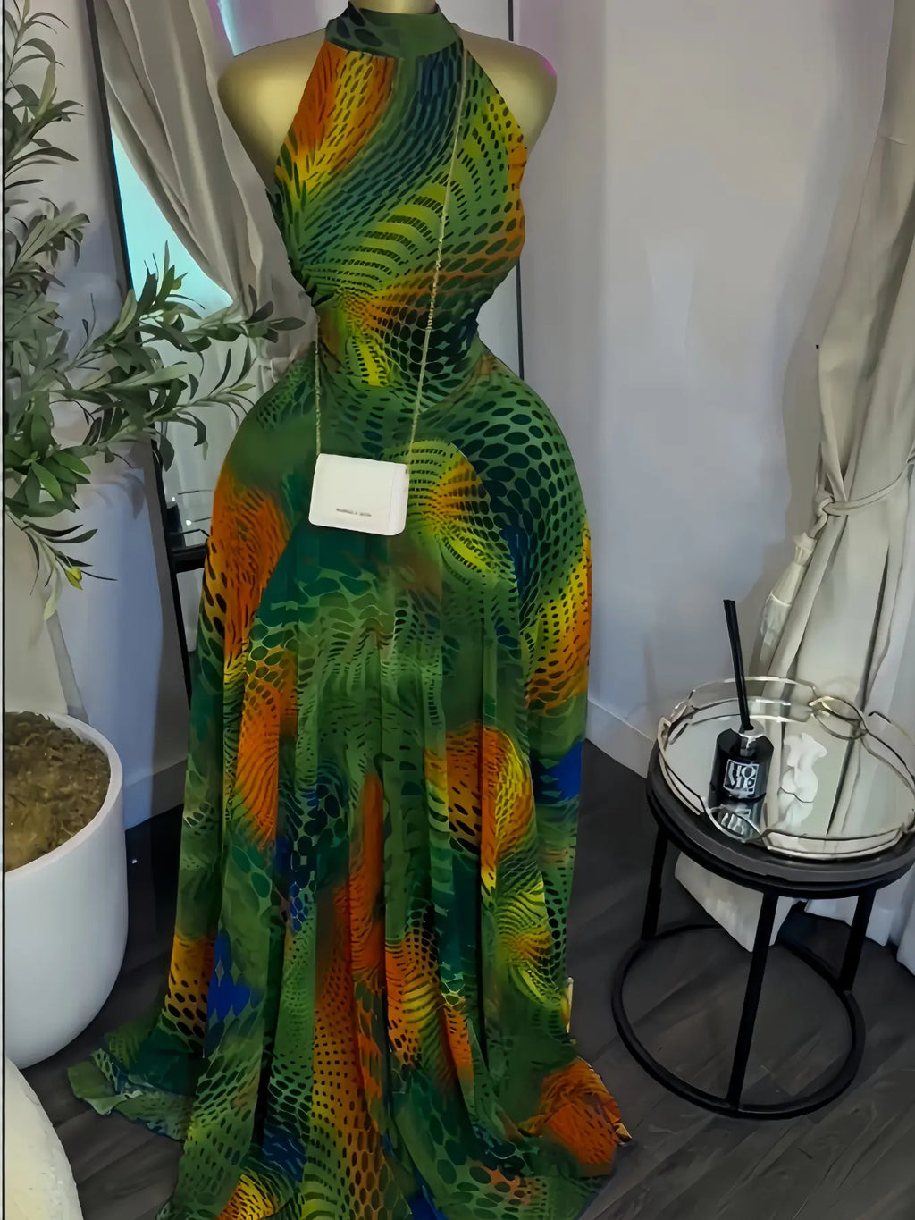 Women's O-Neck Sleeveless Stacked A-line Maxi Dress, Elegant Romantic Dress, Autumn Party Gown, Beach Evening Dress, Printed Long Dress for Birthdays, Jellyfish Camouflage Printed with Sashes Floor Length Dresses