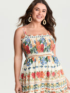 Large Floral Print Shirred Cami Maxi Dress