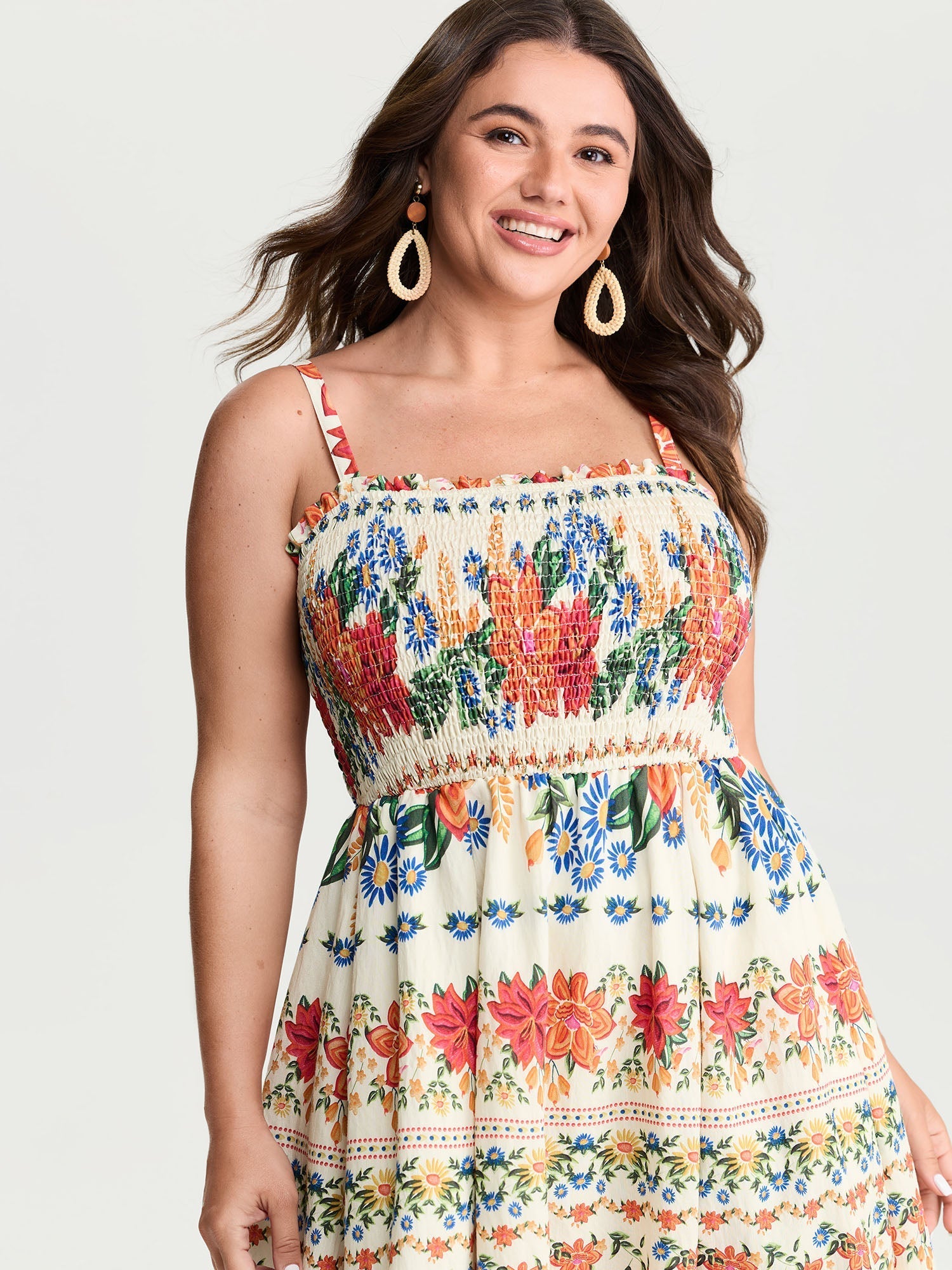 Large Floral Print Shirred Cami Maxi Dress