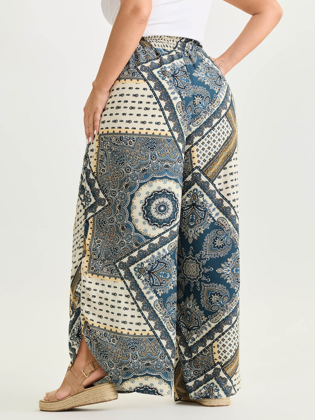 Supersoft Geometric Print Shirred Waist Pants
