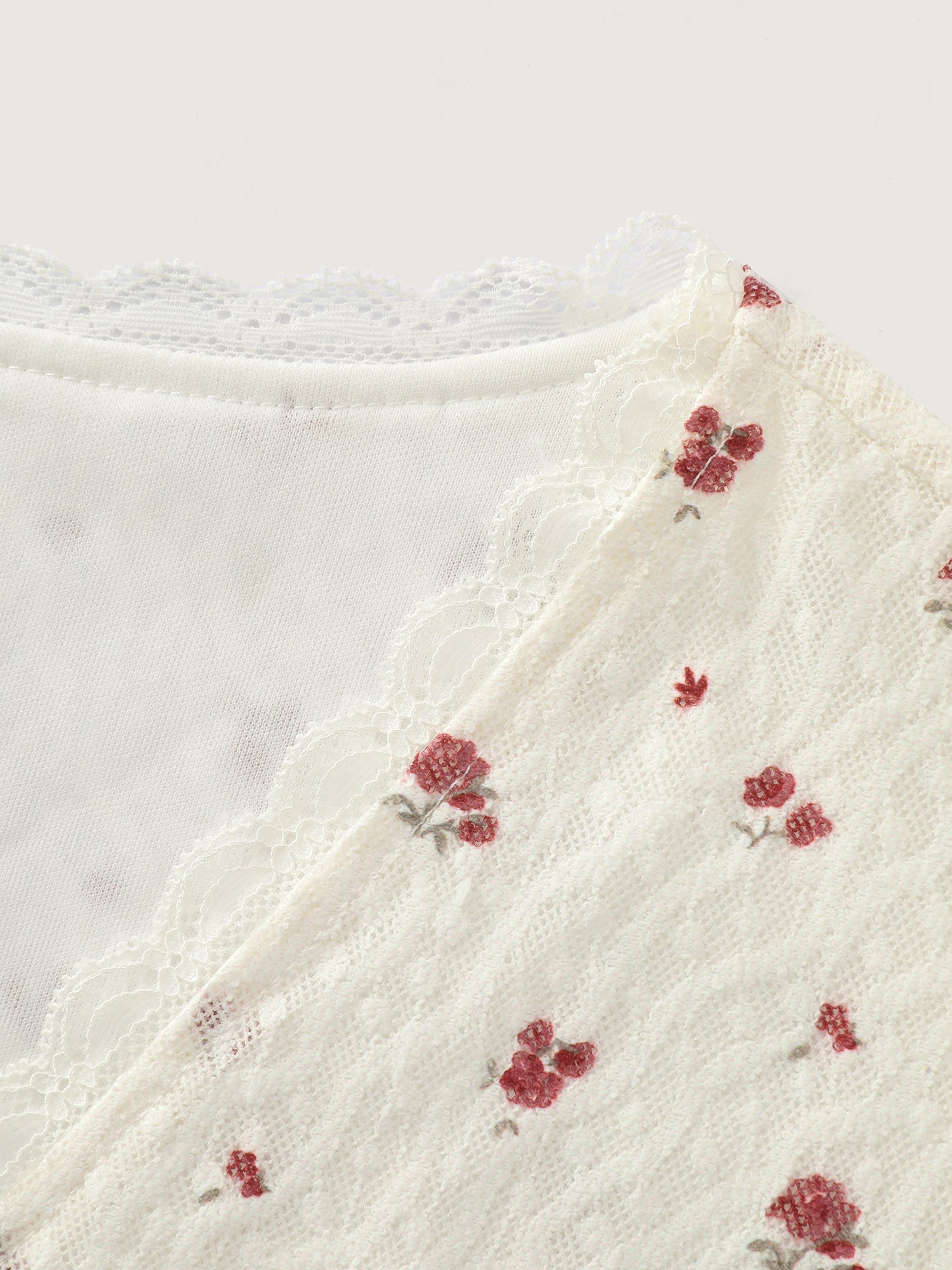 Rose Print V-Neck Knit Top