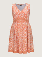 Geometric Print Deep V-Neckline Mini Dress
