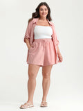 Plain Drawstring Elastic Waist Pockets Shorts