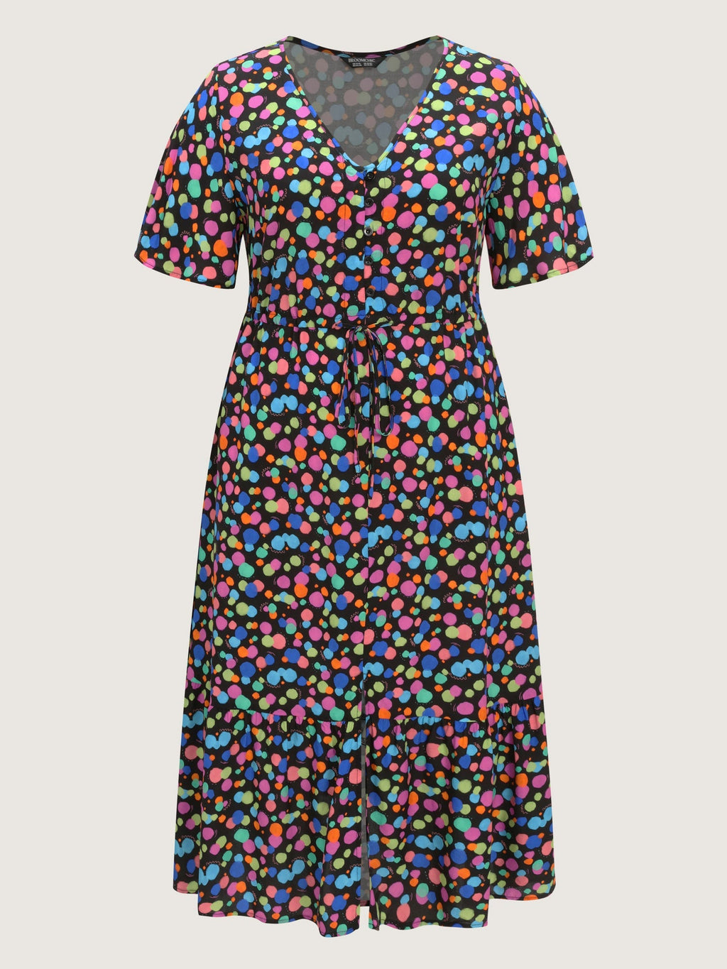Multi-Color Polka Dots Print Midi Dress