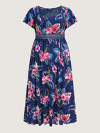 Large Floral Print Flowy Sleeve Maxi Dress