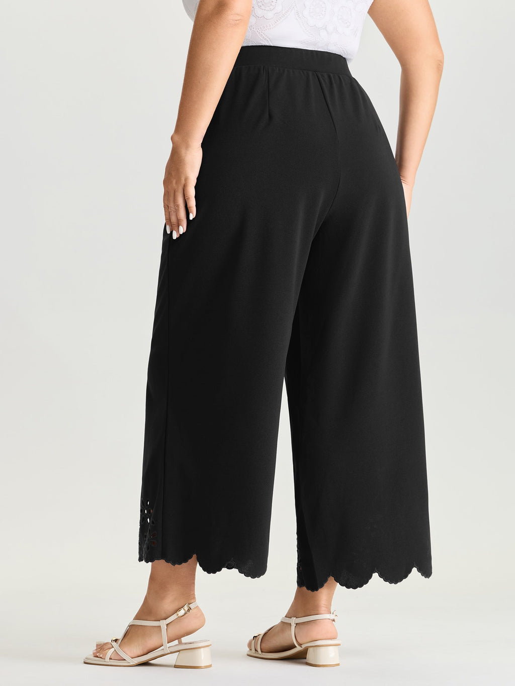 Cut-Out Embroidered Hem Plain Pants