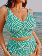 Geometric Print Color Contrast Swim Top