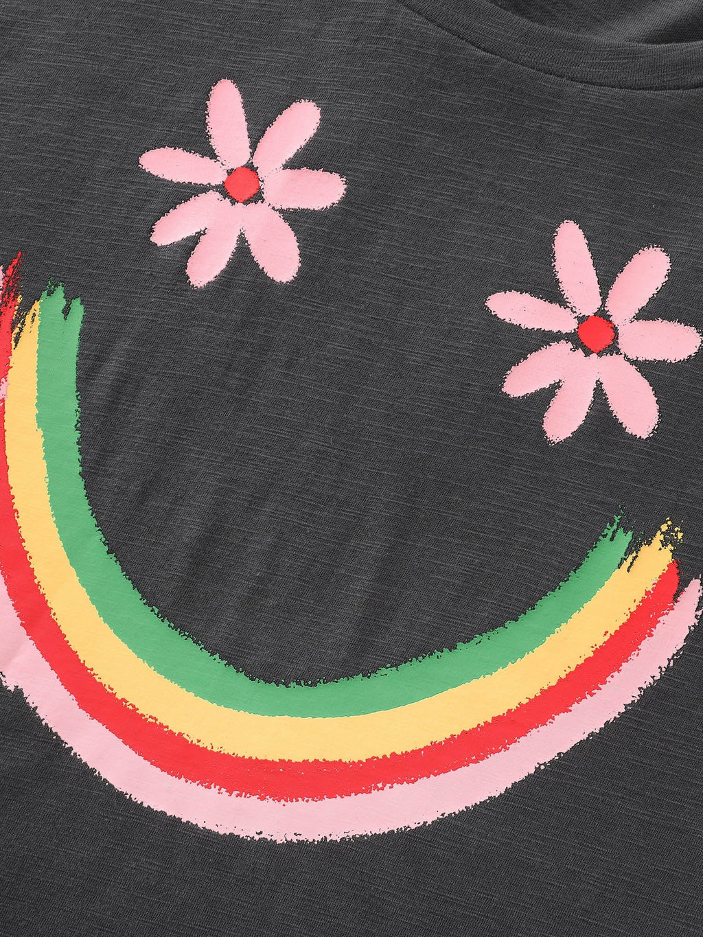 Happy Rainbow Print Round Neck T-Shirt