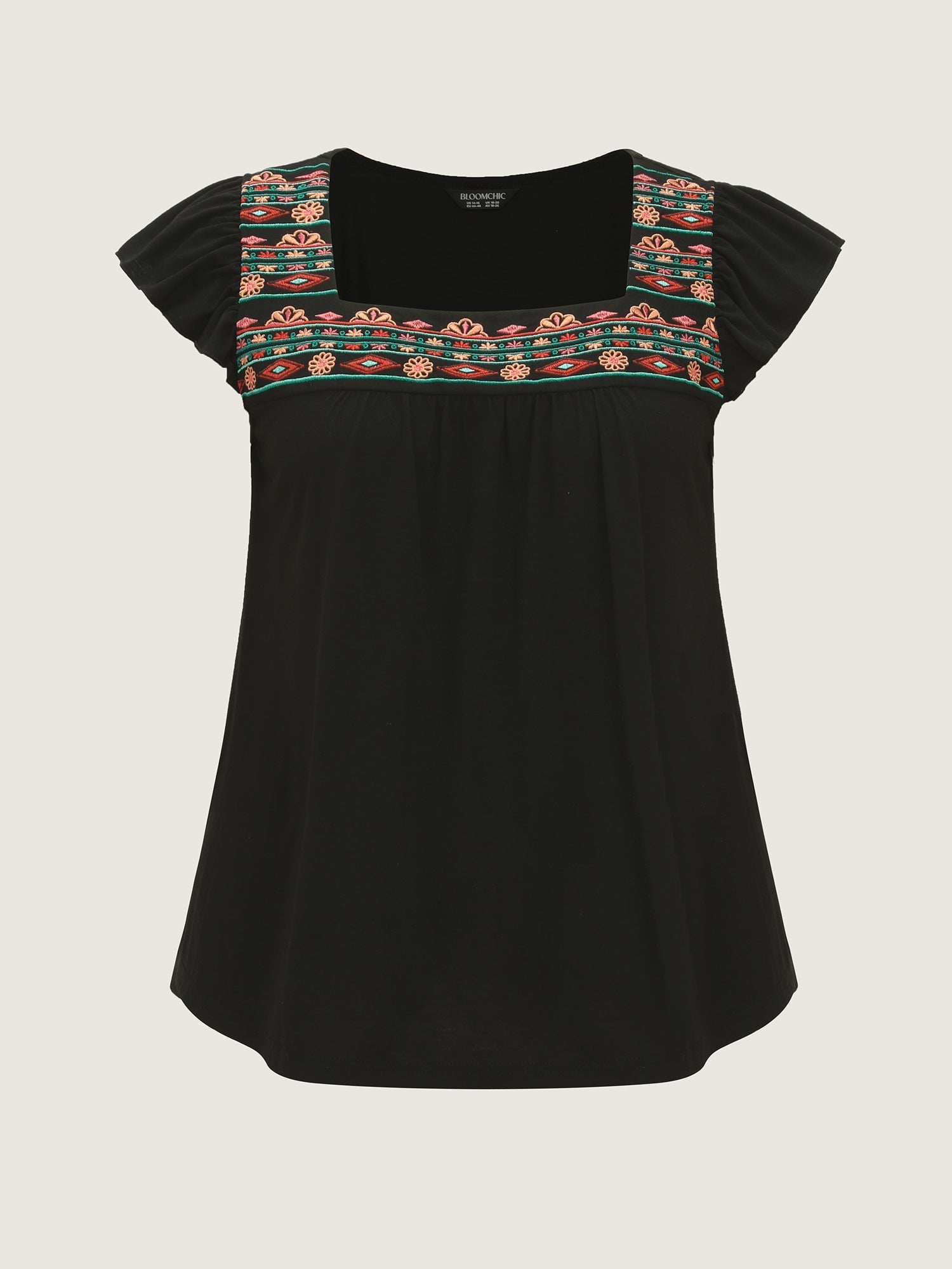 Floral Embroidered Neckline Knit Top