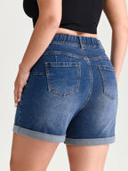 Curve-Friendly Stretchy Straight-Leg Denim Shorts