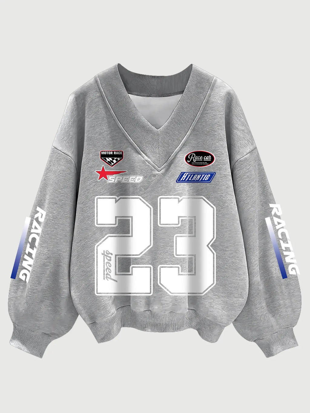 Women's Number Print V Neck Sweatshirt, Casual Long Sleeve Pullover for Fall & Winter, Women's Clothes for Daily Wear, Womenswear Tops