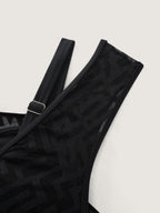Lace Textured Mesh Swim Dress
