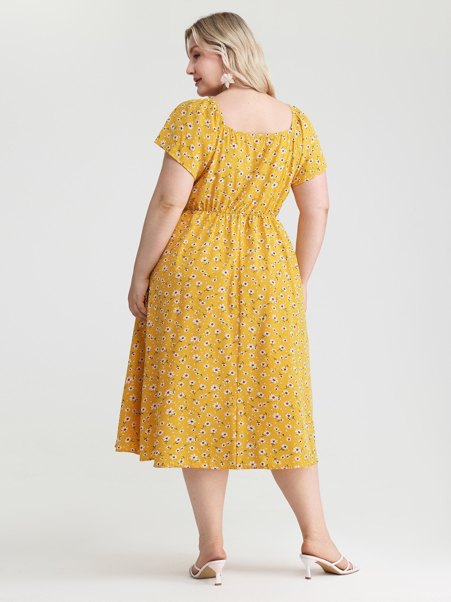 Knotted Front Daisy Floral Print Midi Dress