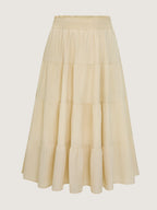 Shirred Wide Waistband Tiered Maxi Skirt