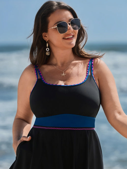 Anti-Float Tie Lace Pockets Swim Dress