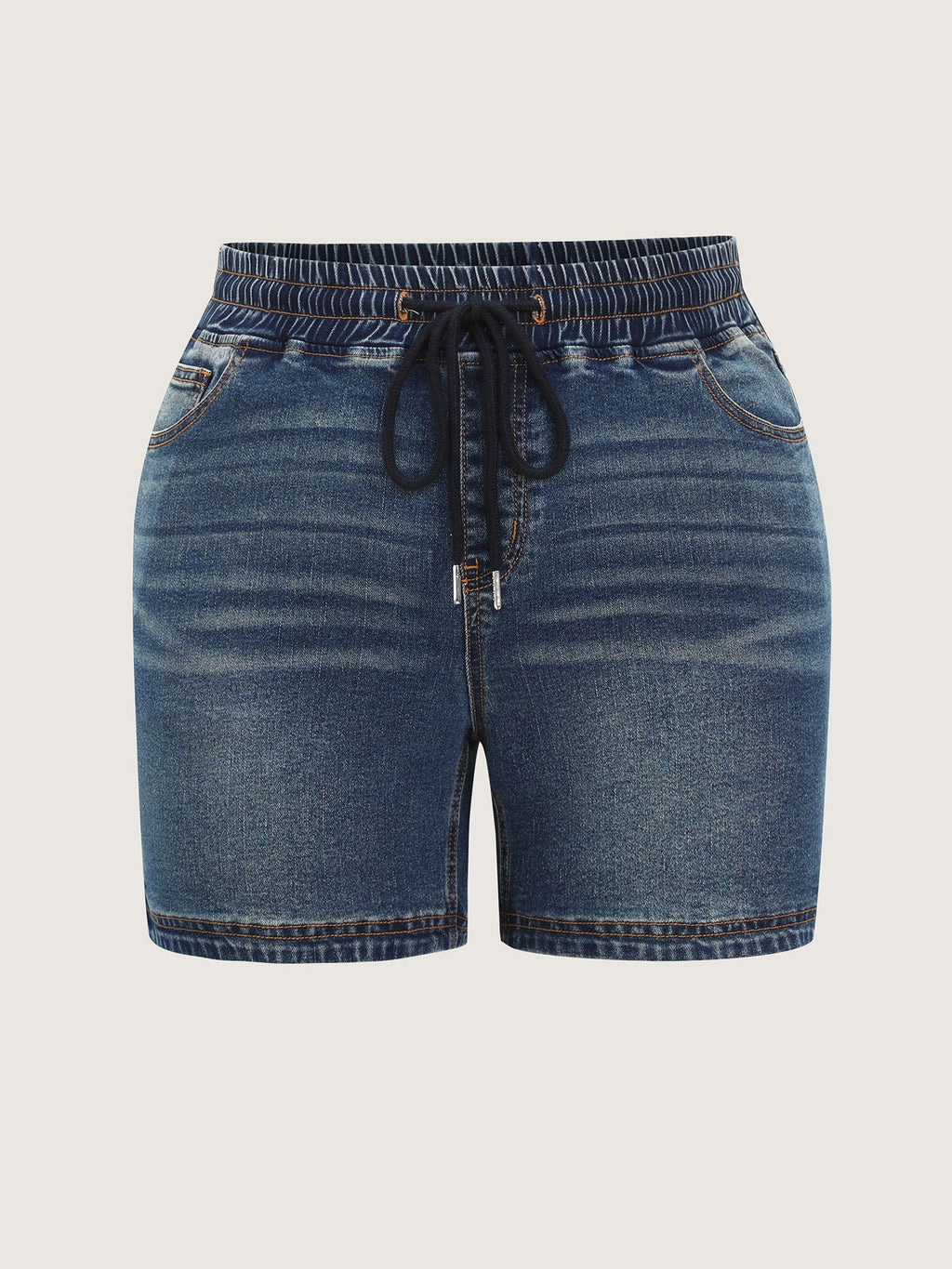 Stretchy Contrast Drawstring Skinny-Fit Denim Shorts