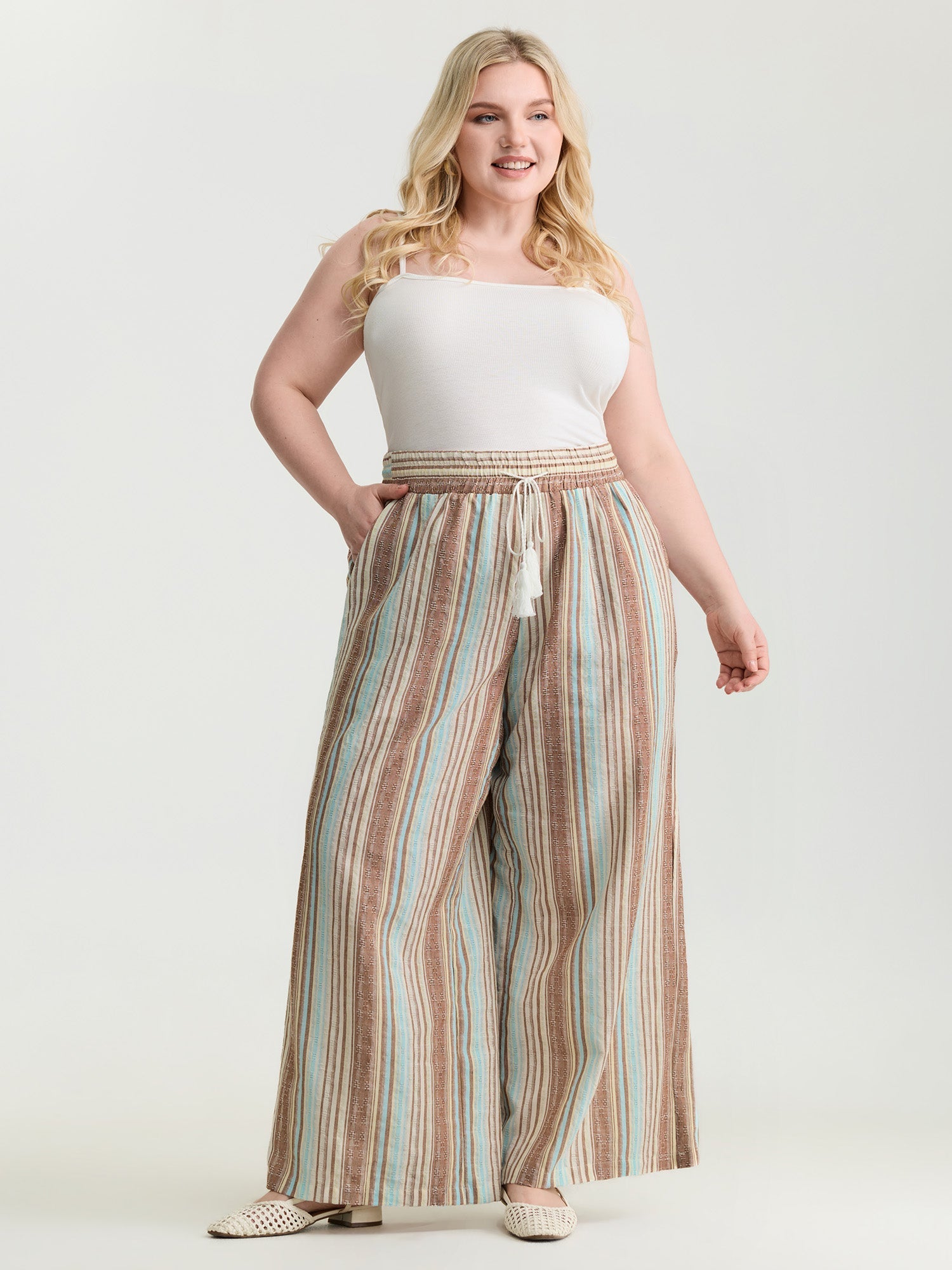 Striped Drawstring Tassels Wide Leg Pants