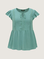Textured Lace Panels Keyhole Neckline Blouse