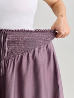 Triangular Shirred Waist Plain Shorts