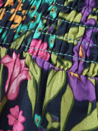 Playful Floral Print Shirred Midi Dress