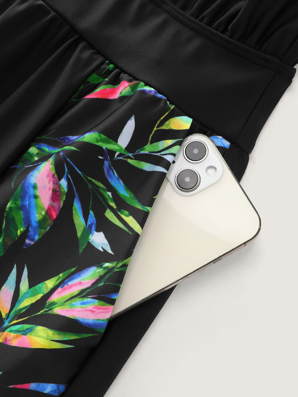 Tropical Print Pockets Swim Romper
