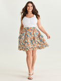 Floral Print Ruffled Edge Mini Skirt