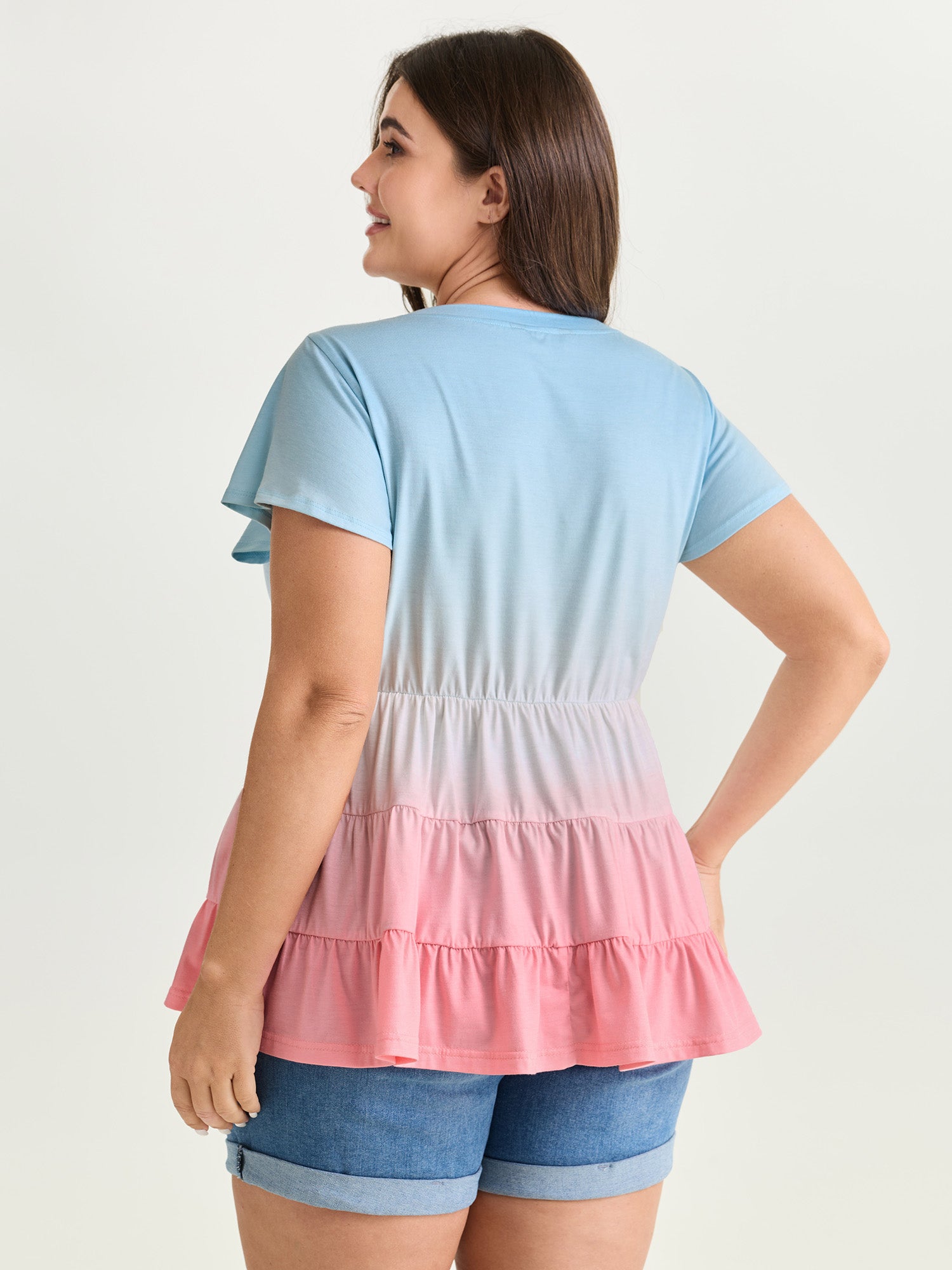 Supersoft Color Gradient Ruffled Sleeve Knit Top