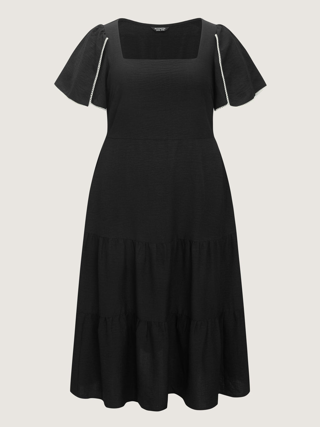 Color Contrast Petal Sleeve Maxi Dress