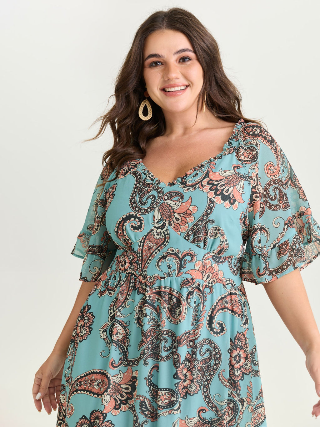 Floral Paisley Print High Low Hem Midi Dress