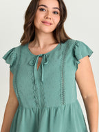Textured Lace Panels Keyhole Neckline Blouse