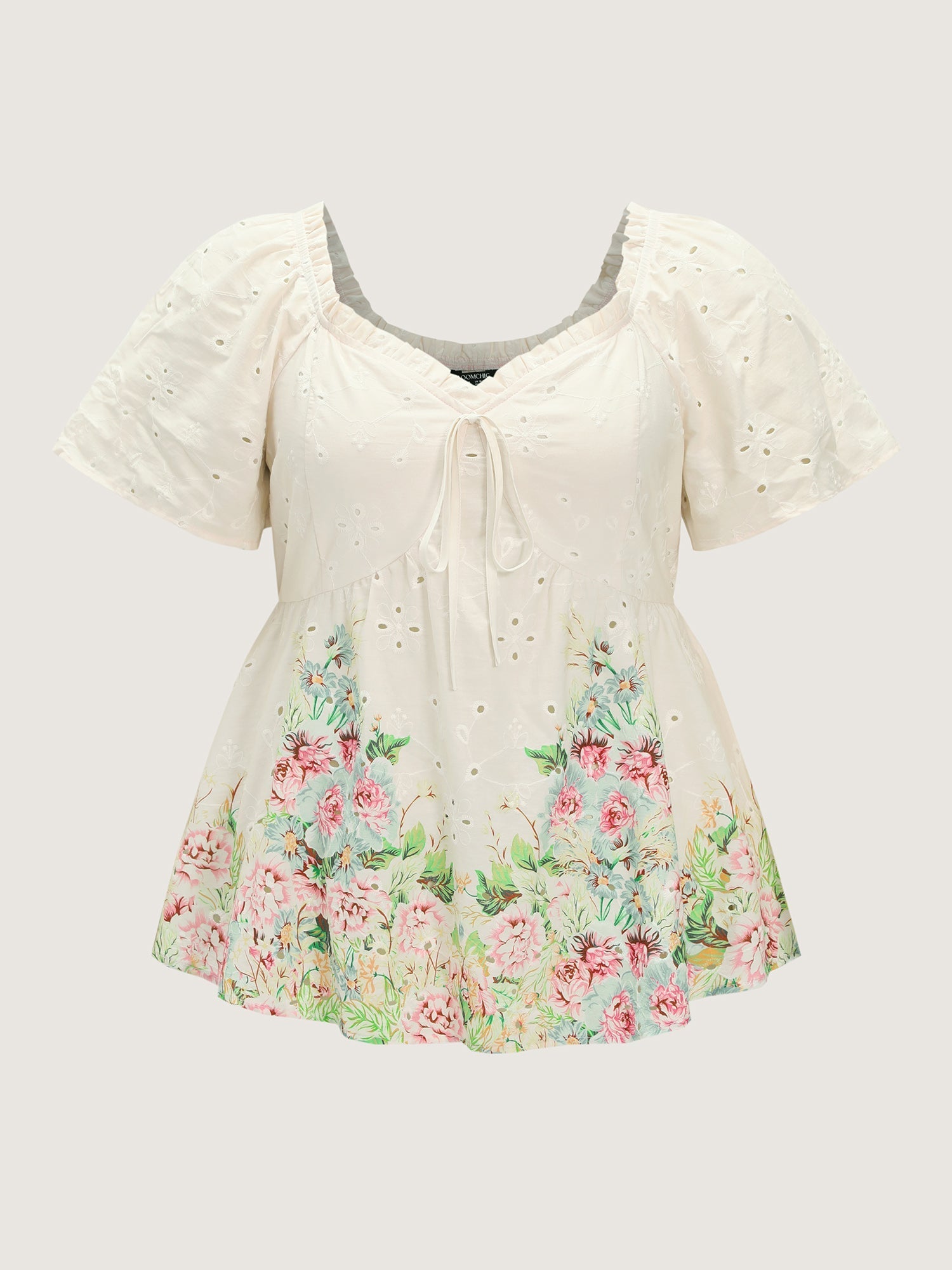 Cotton Colorful Floral Textured Hem Blouse