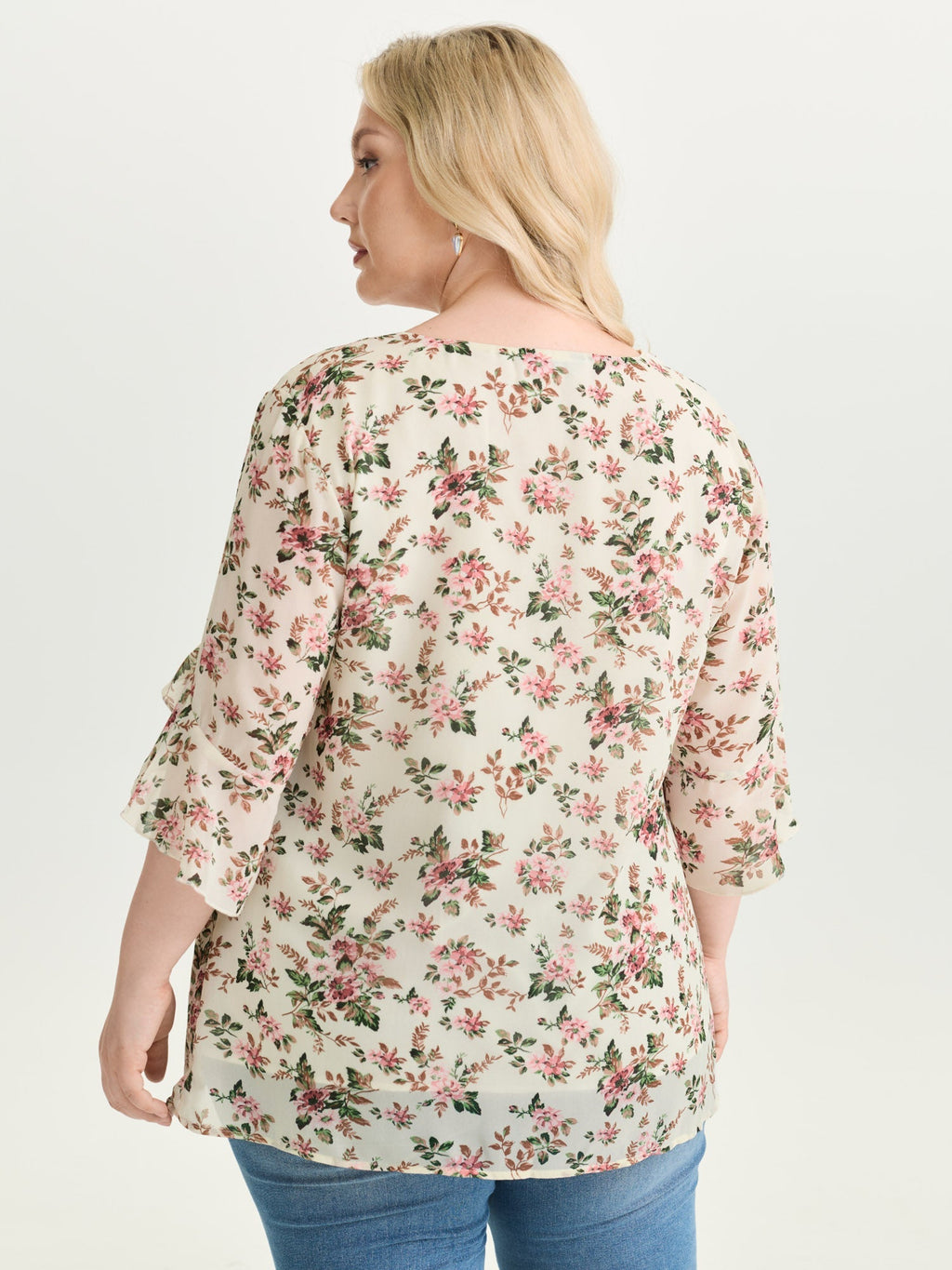 Floral Print Flared Sleeve Lined Blouse
