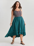 Boho Striped Lace Trim Midi Dress