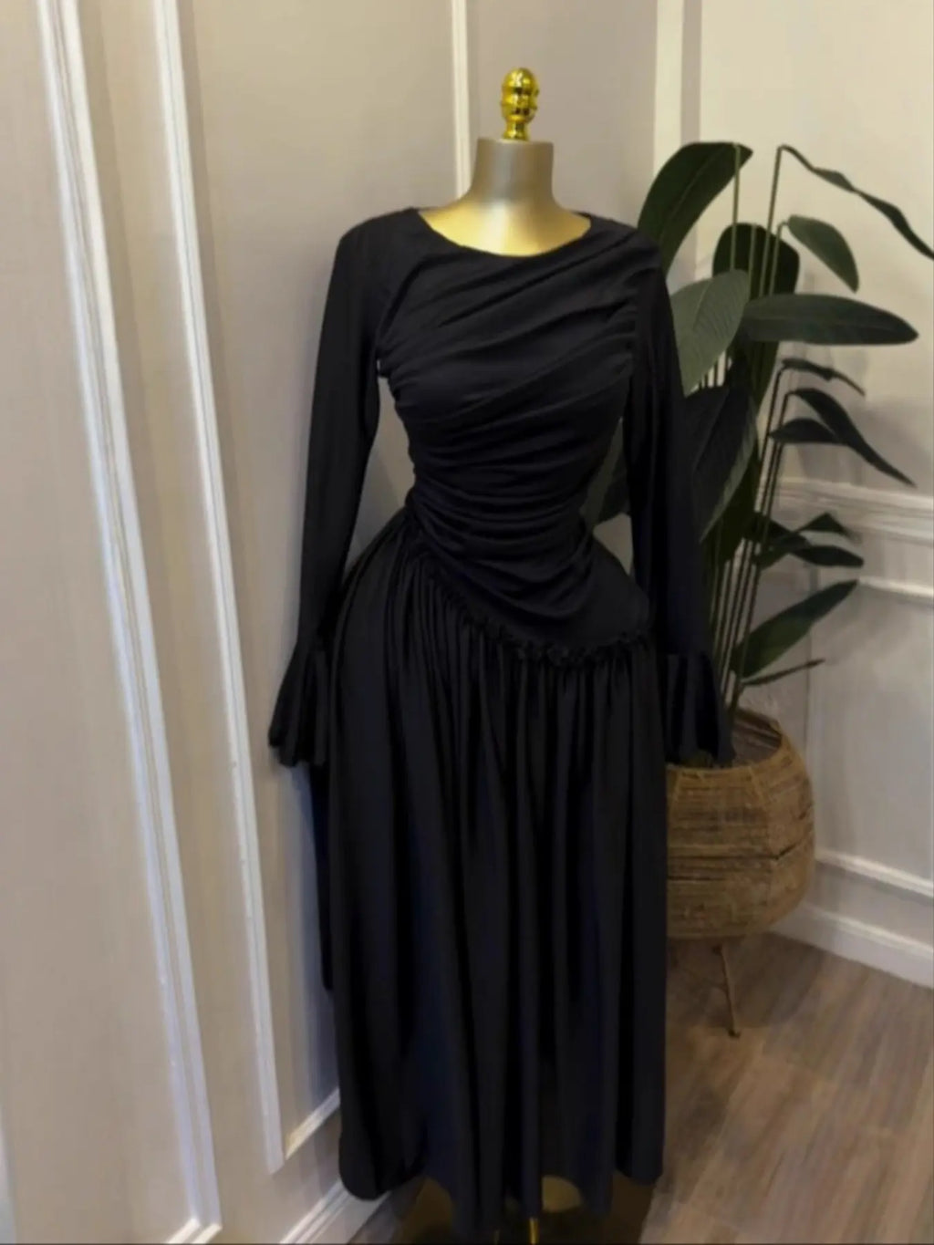 PULKRITU Elegant Chic Women's Long Sleeve O-Neck Big Swing Maxi Dress Woven, Fall & Winter Wear, Sweet Holiday Birthday Party Sexy Dress, Casual Style
