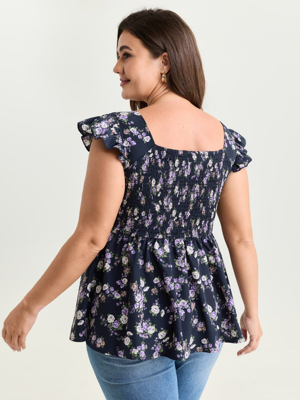 Floral Print Drawstring Bodice Blouse