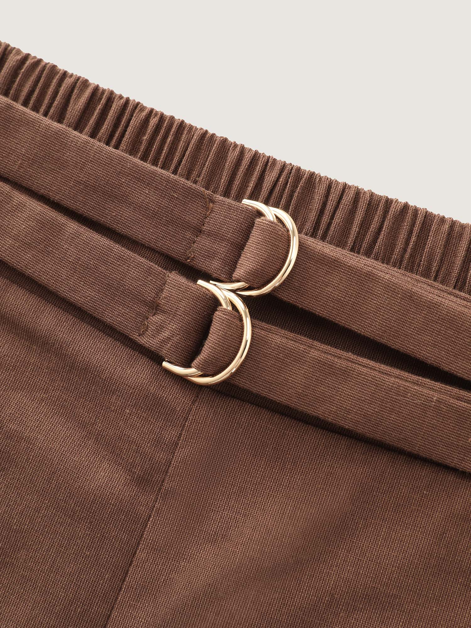 Double Buckle Waist Straight-Leg Pants