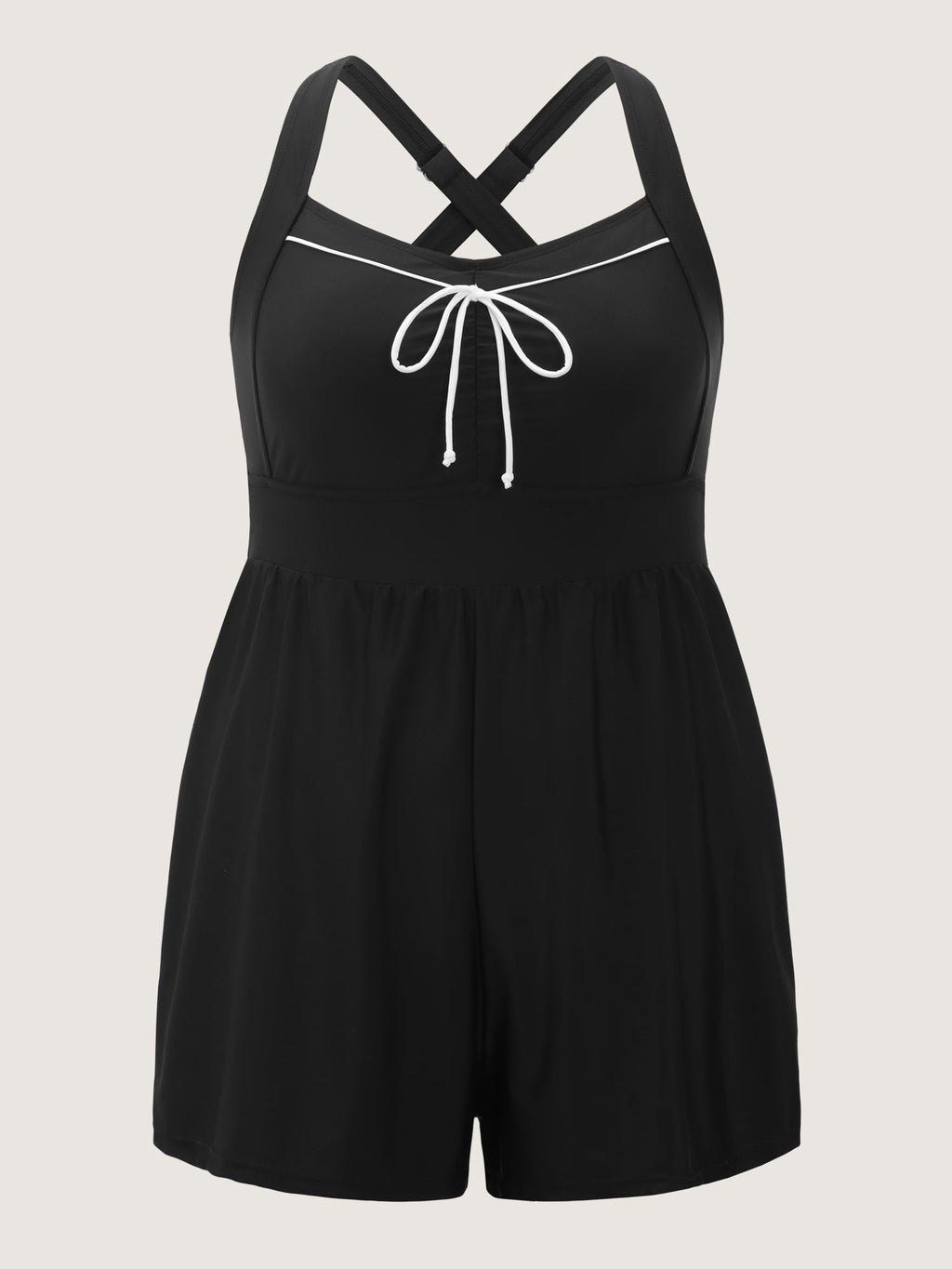 Bow-Tie Color Contrast Shirred Swim Romper