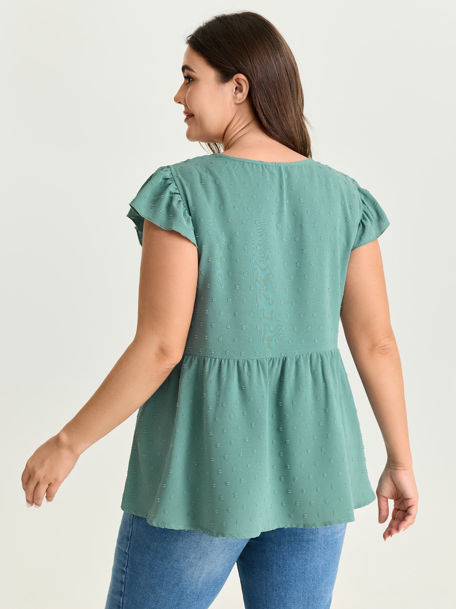 Textured Lace Panels Keyhole Neckline Blouse