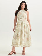 Floral Mix Halter Neckline Shirred Maxi Dress